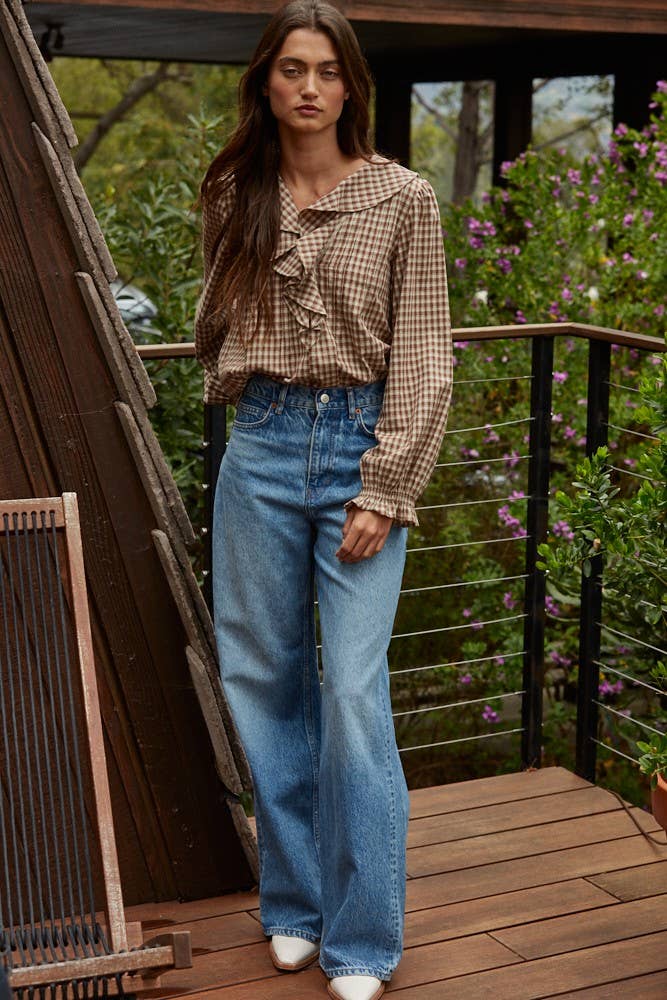 Giselle Cotton Gingham Ruffled Blouse