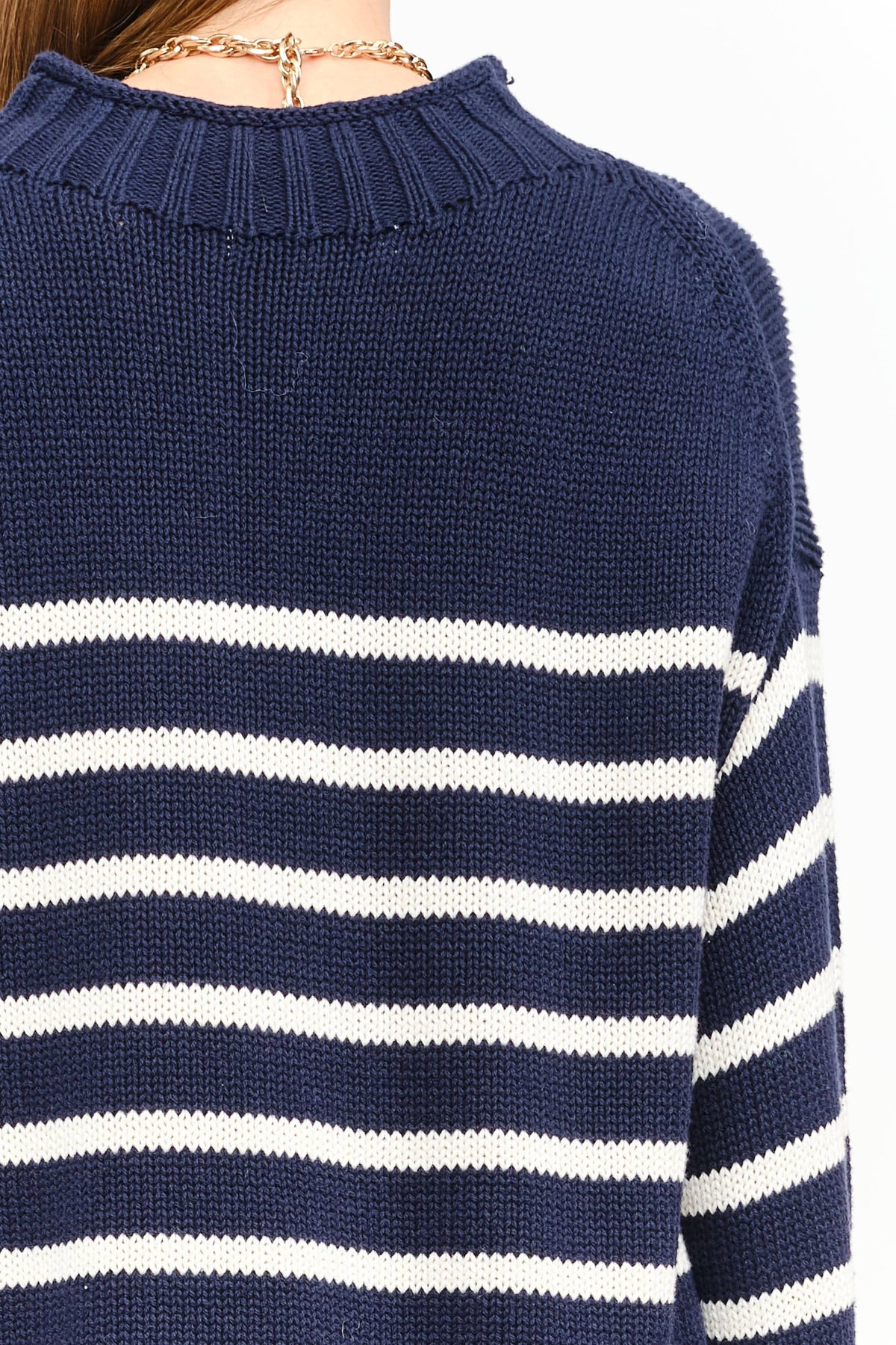 Skylar Cotton Rollneck Sweater- Navy