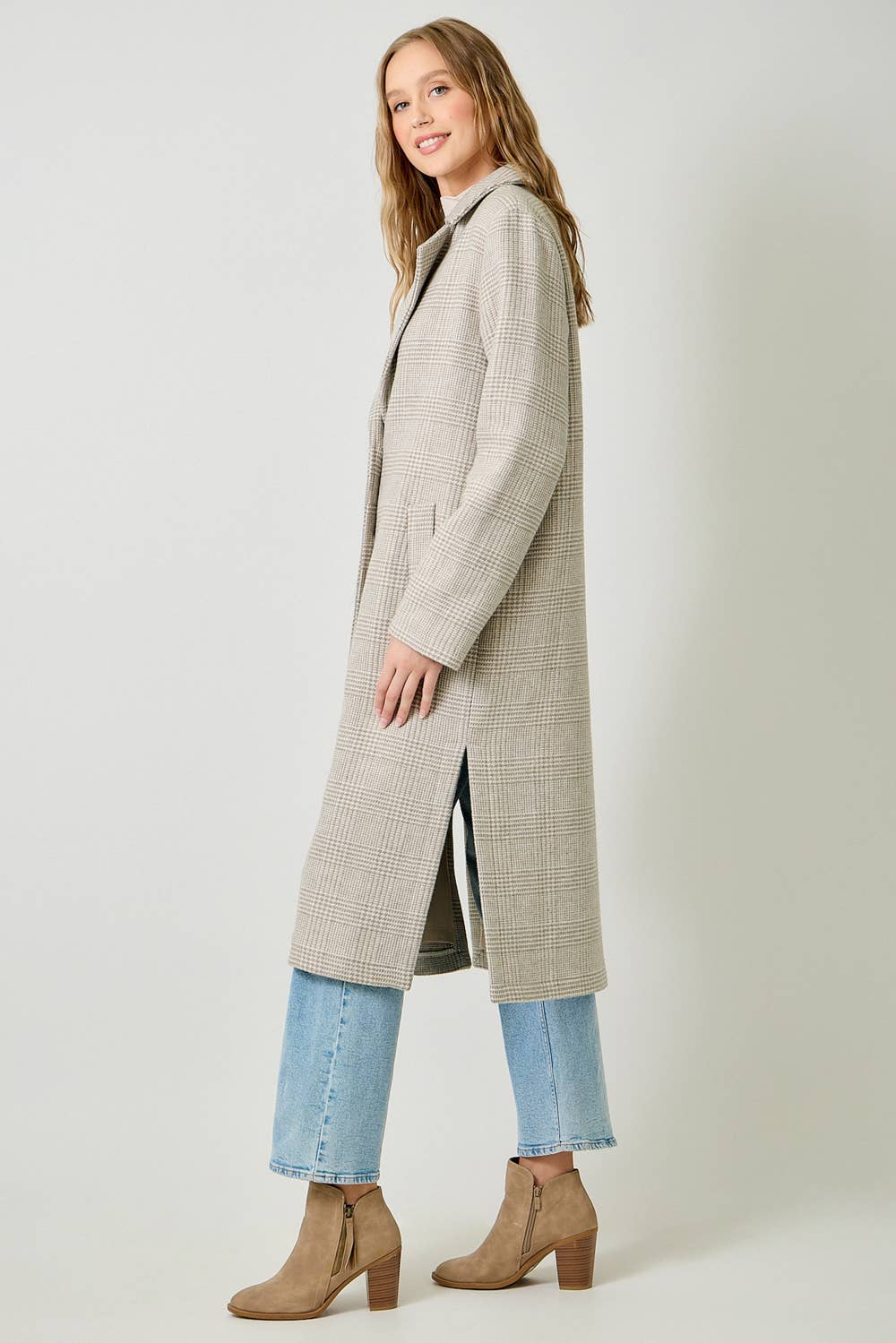 Hayes Houndstooth Plaid Long Coat