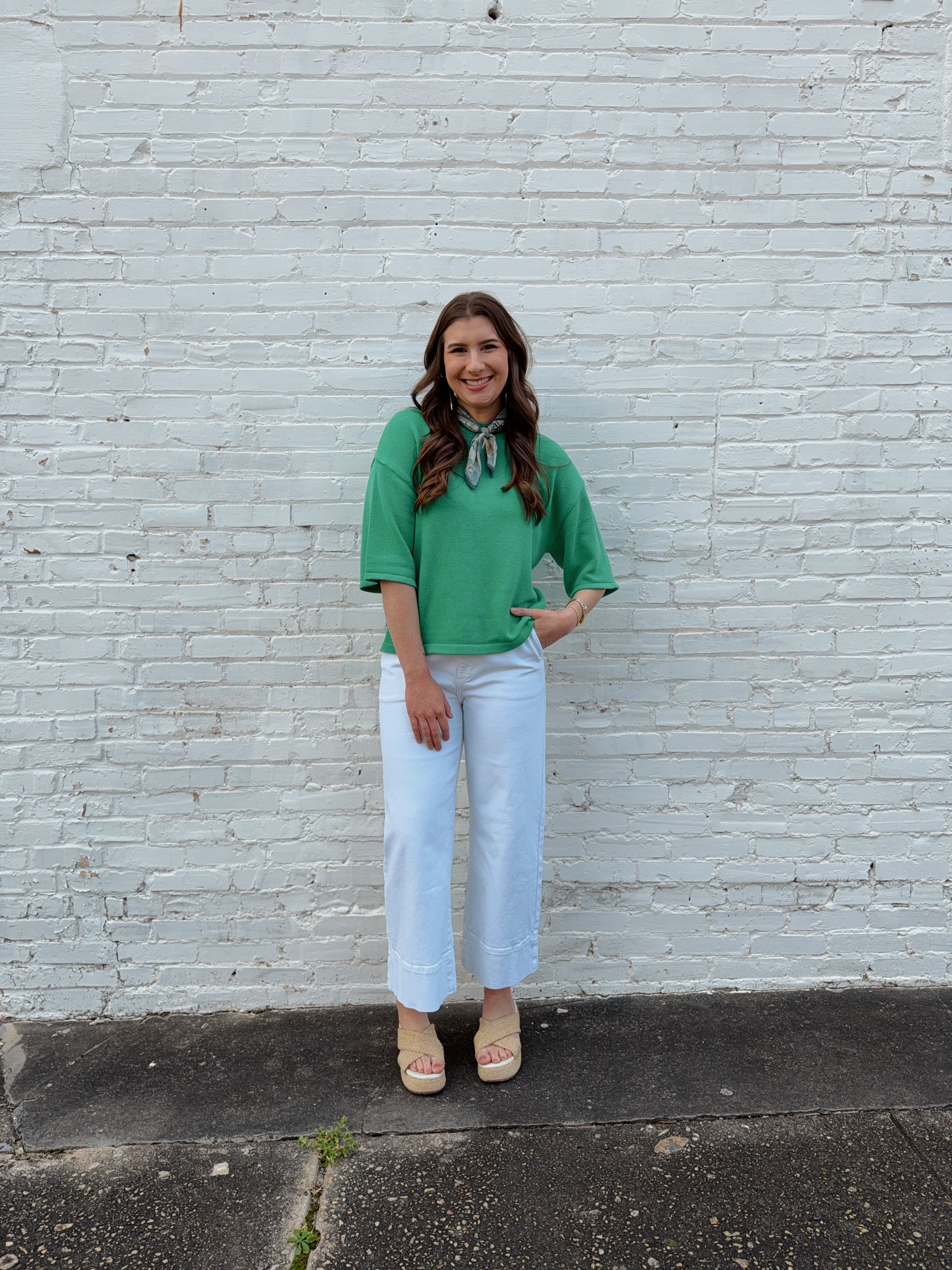 April Green Knit Short Sleeve Top