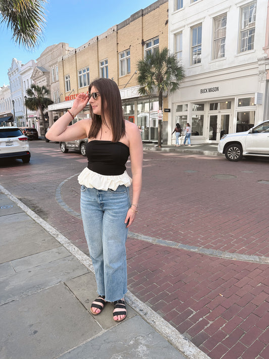 Cora Strapless Ruffle Hem Top