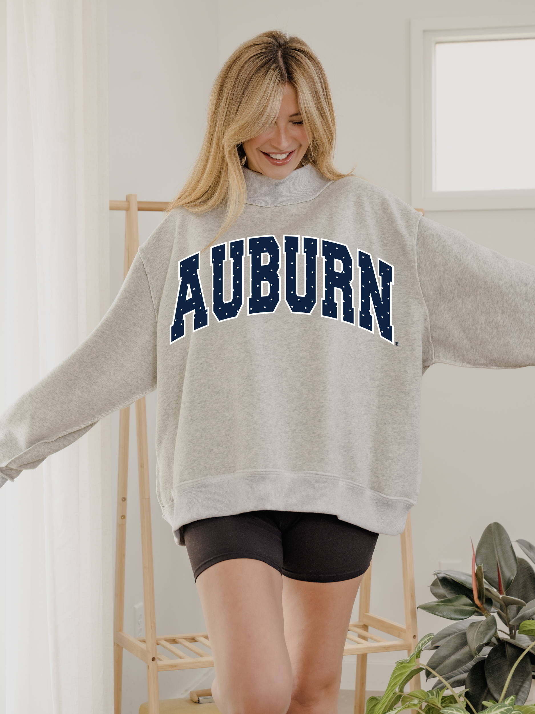 Auburn Tigers Polka Dot Puff Gray Wknd Mock Neck Sweatshirt