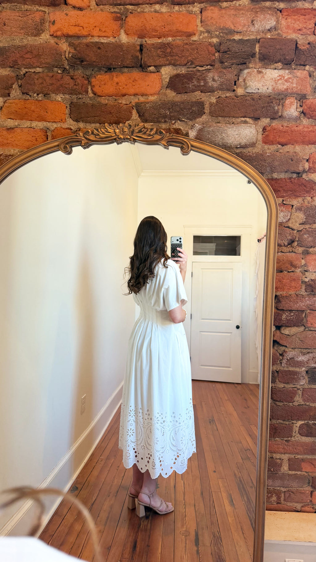 Laura Embroidered Cotton Midi Dress with Eyelet