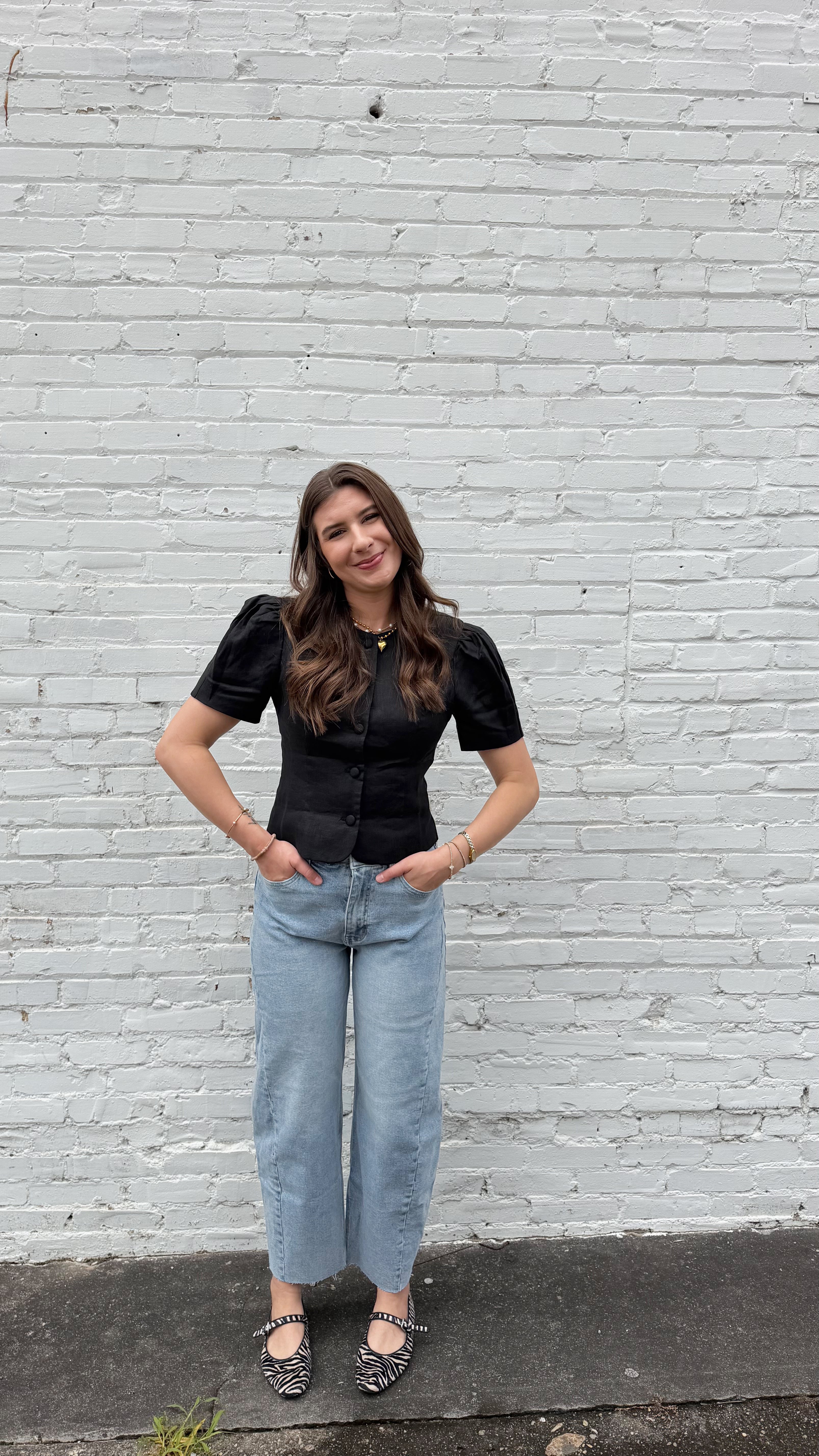 Ada Puff-Sleeve Button-Front Blouse