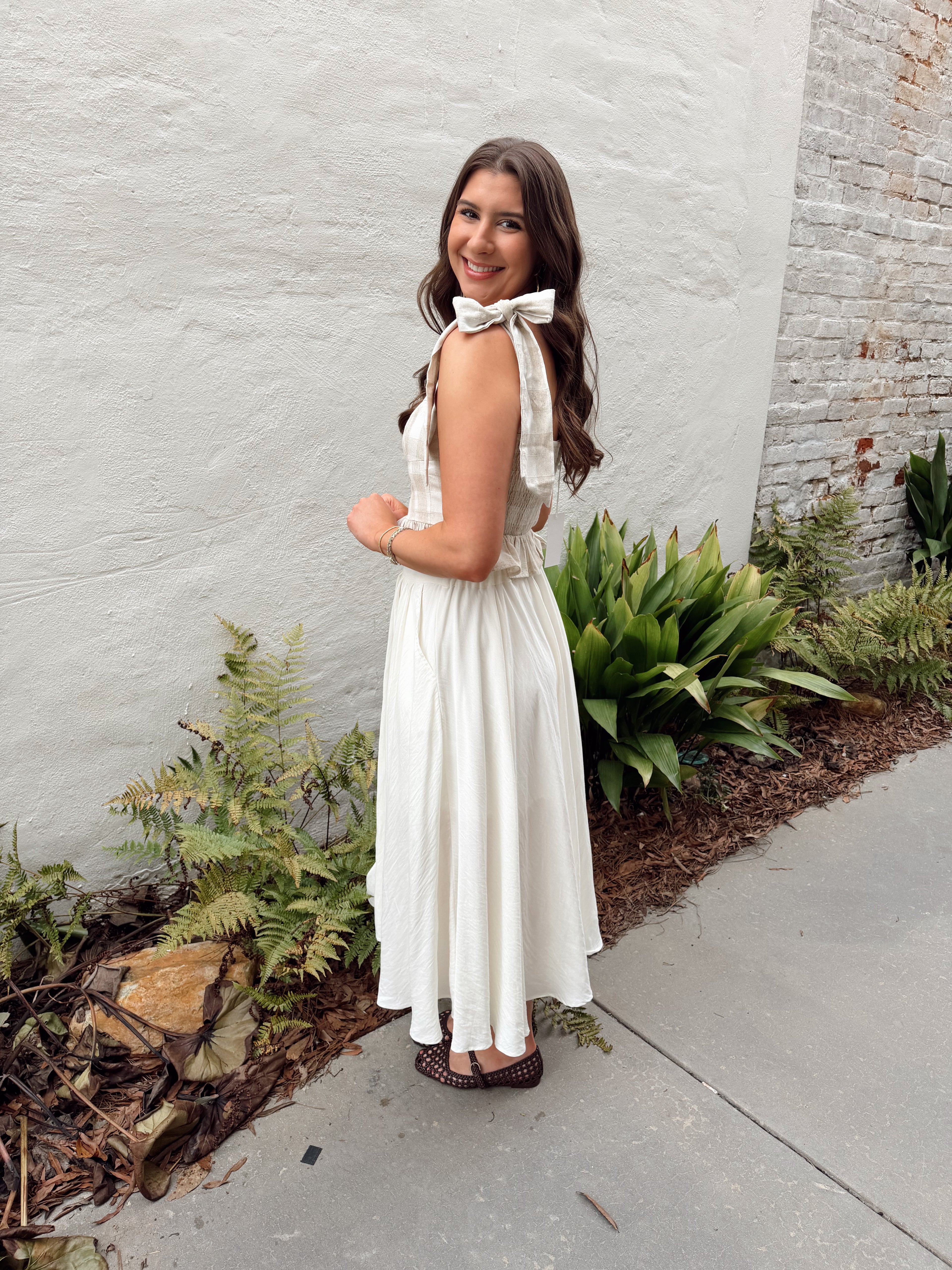 Ellery Tan Check Top With Shoulder Ties