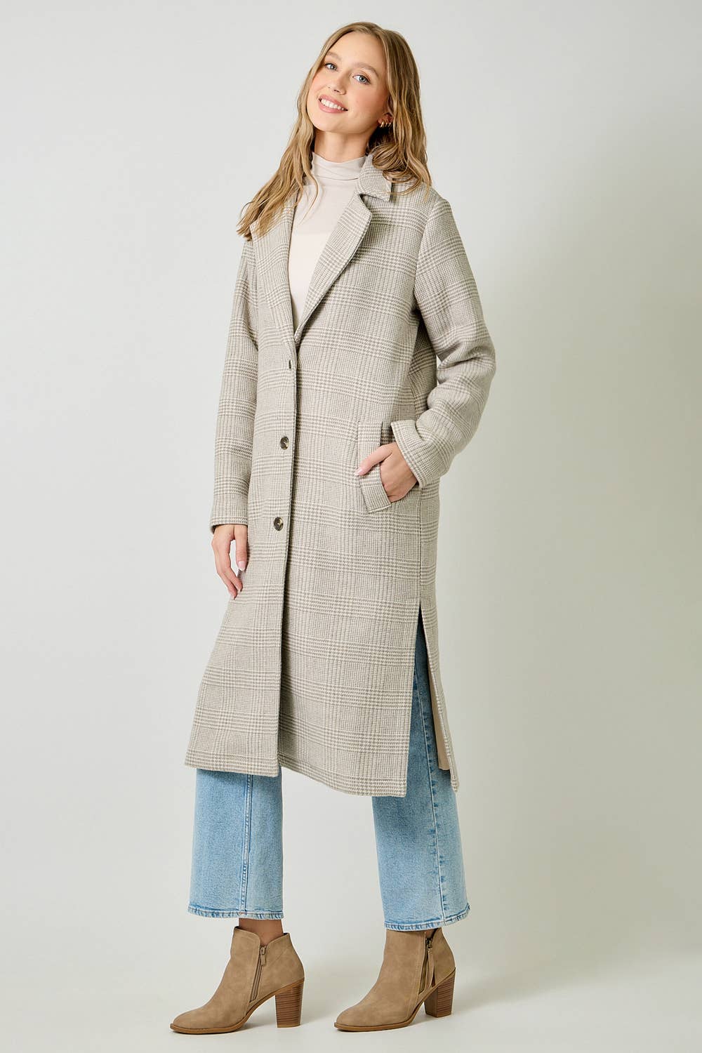 Hayes Houndstooth Plaid Long Coat