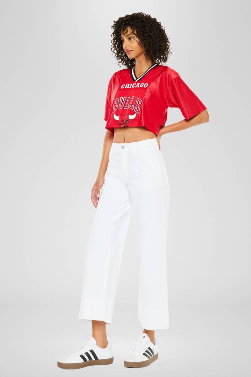 Holly High Rise Cropped Wide Leg White Jeans- Kancan