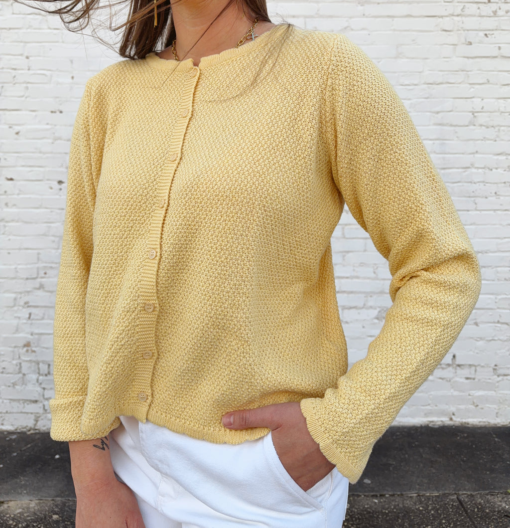 Marigold Butter Yellow Knit Cotton Cardigan