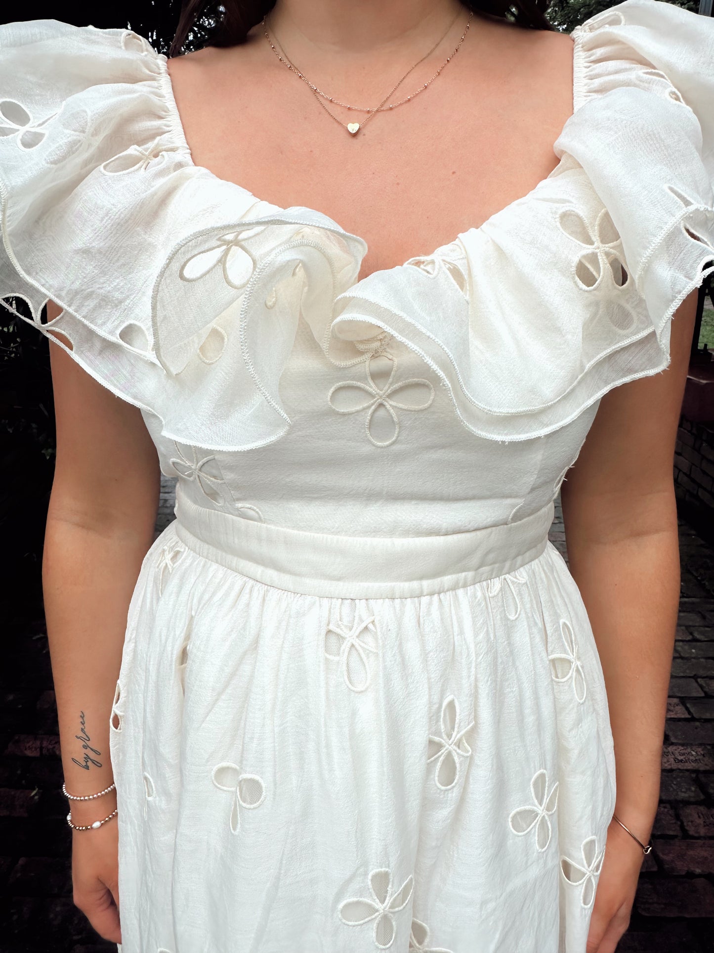 Daphne Cream Eyelet Ruffle Sleeve Maxi Dress