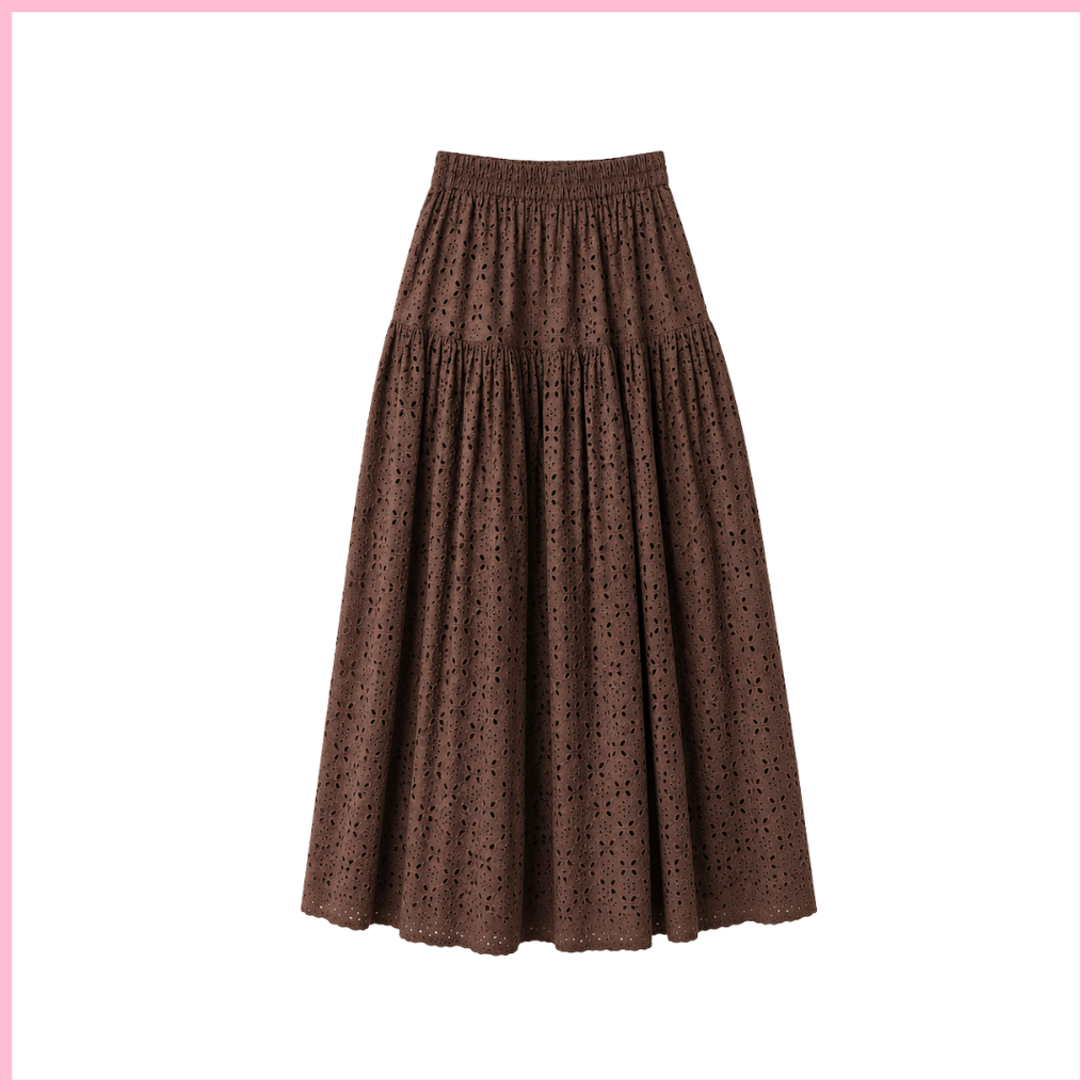 Olive Drop Waist Skirt - Chocolate Eyelet