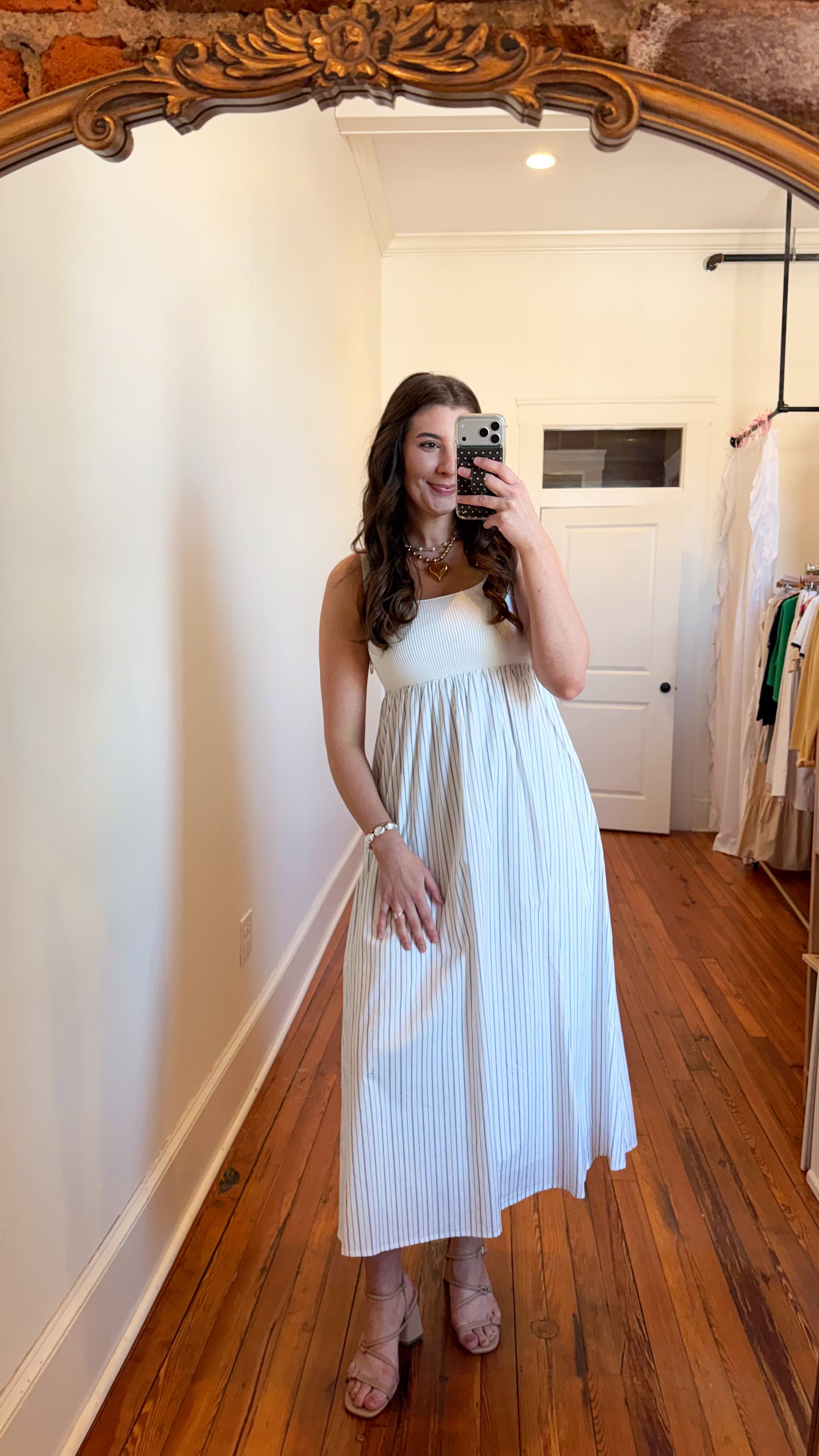 Isla Striped Ribbed Knit Bodice Maxi Dress