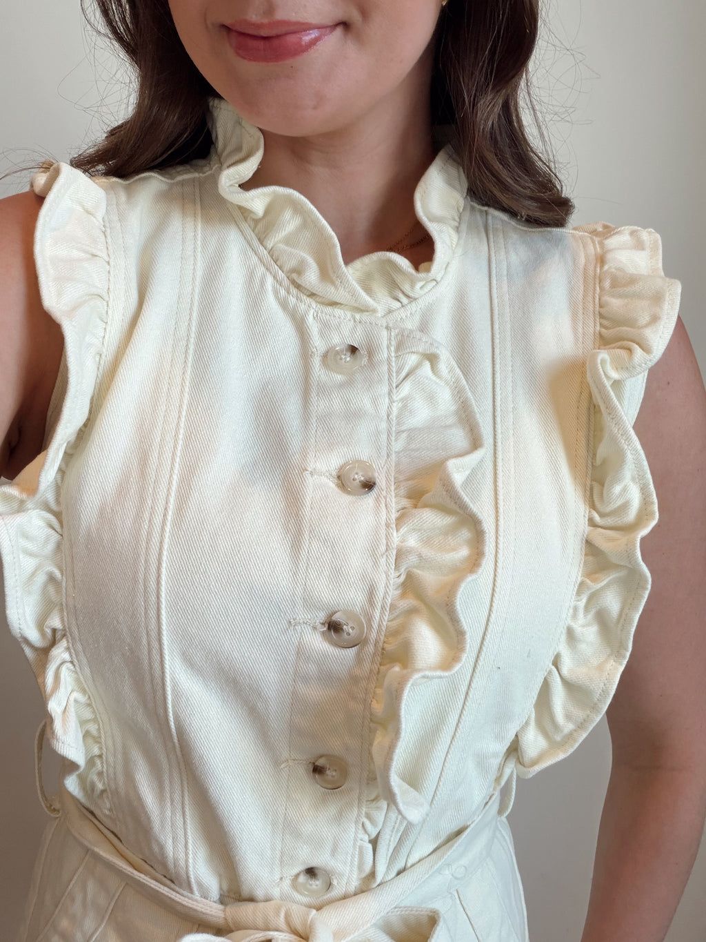 Camden Cream Denim Mini with Ruffle Detail