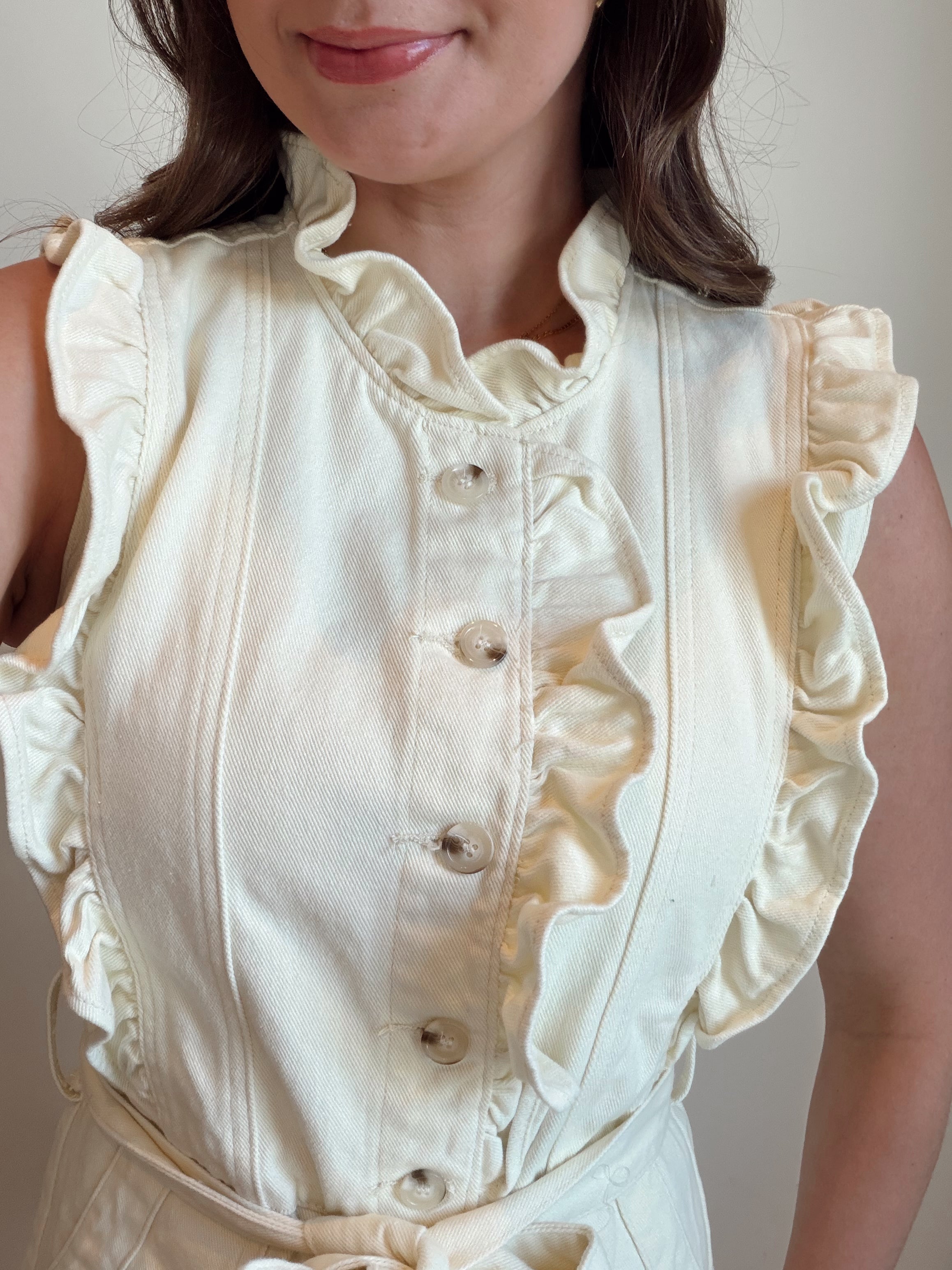 Camden Cream Denim Mini with Ruffle Detail