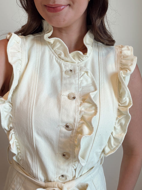 Camden Cream Denim Mini with Ruffle Detail