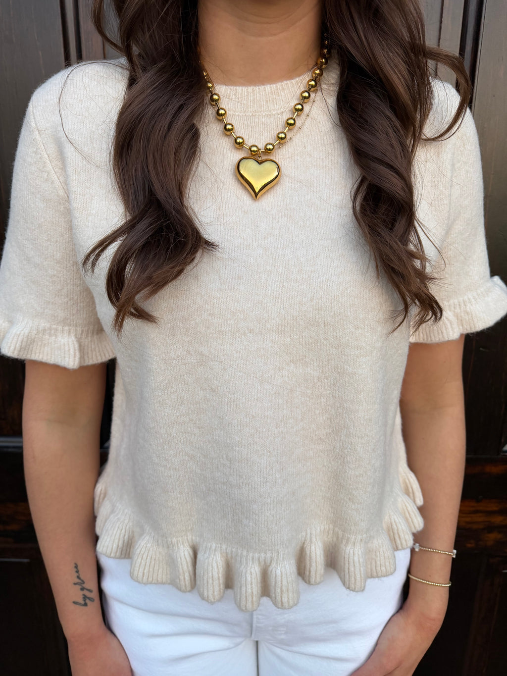 Ralphie Cream Ruffle Hem Knit Tee