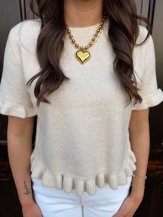 Ralphie Cream Ruffle Hem Knit Tee