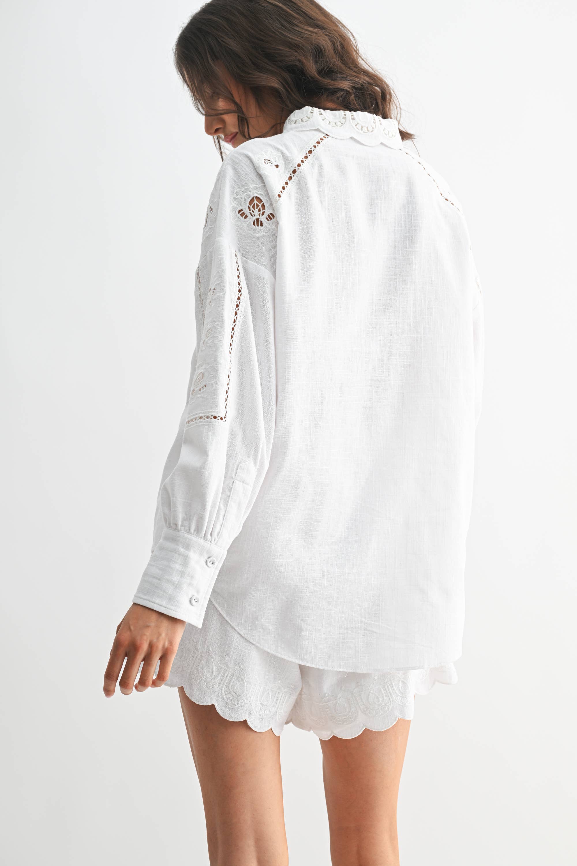 Rosemary Embroidered Linen-Blend Set With Belt