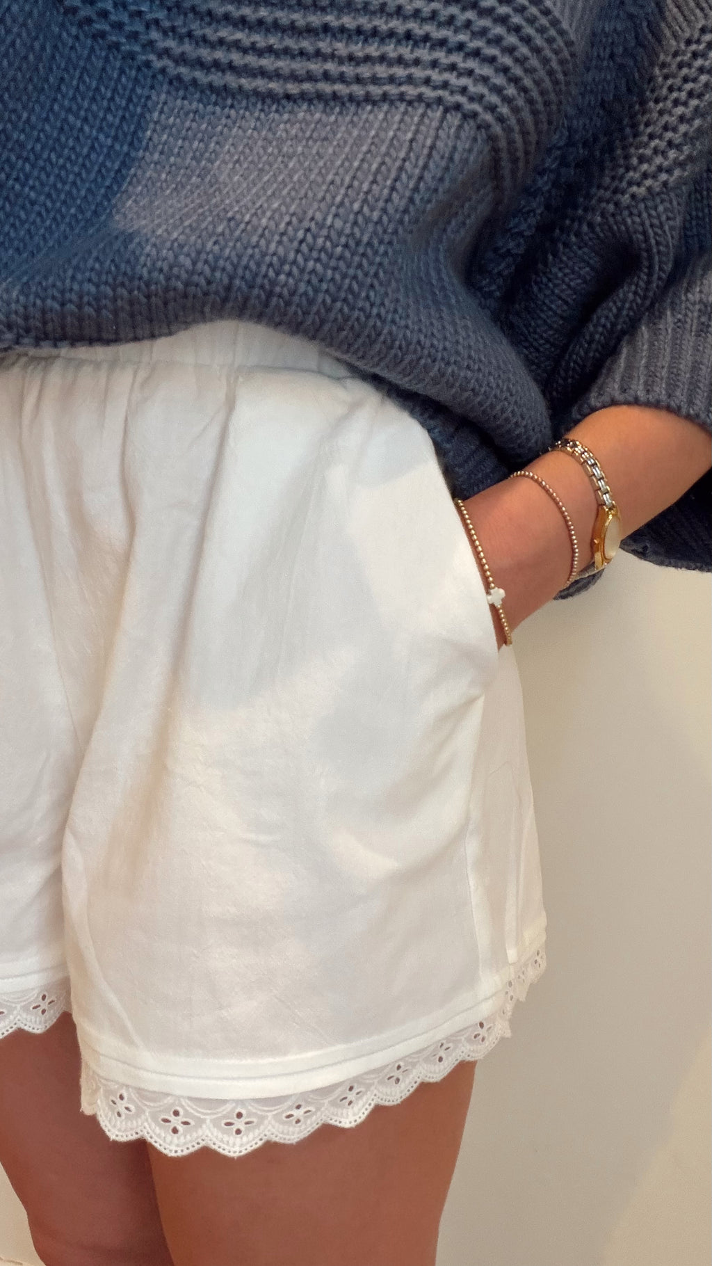 White Eyelet Cotton Shorts