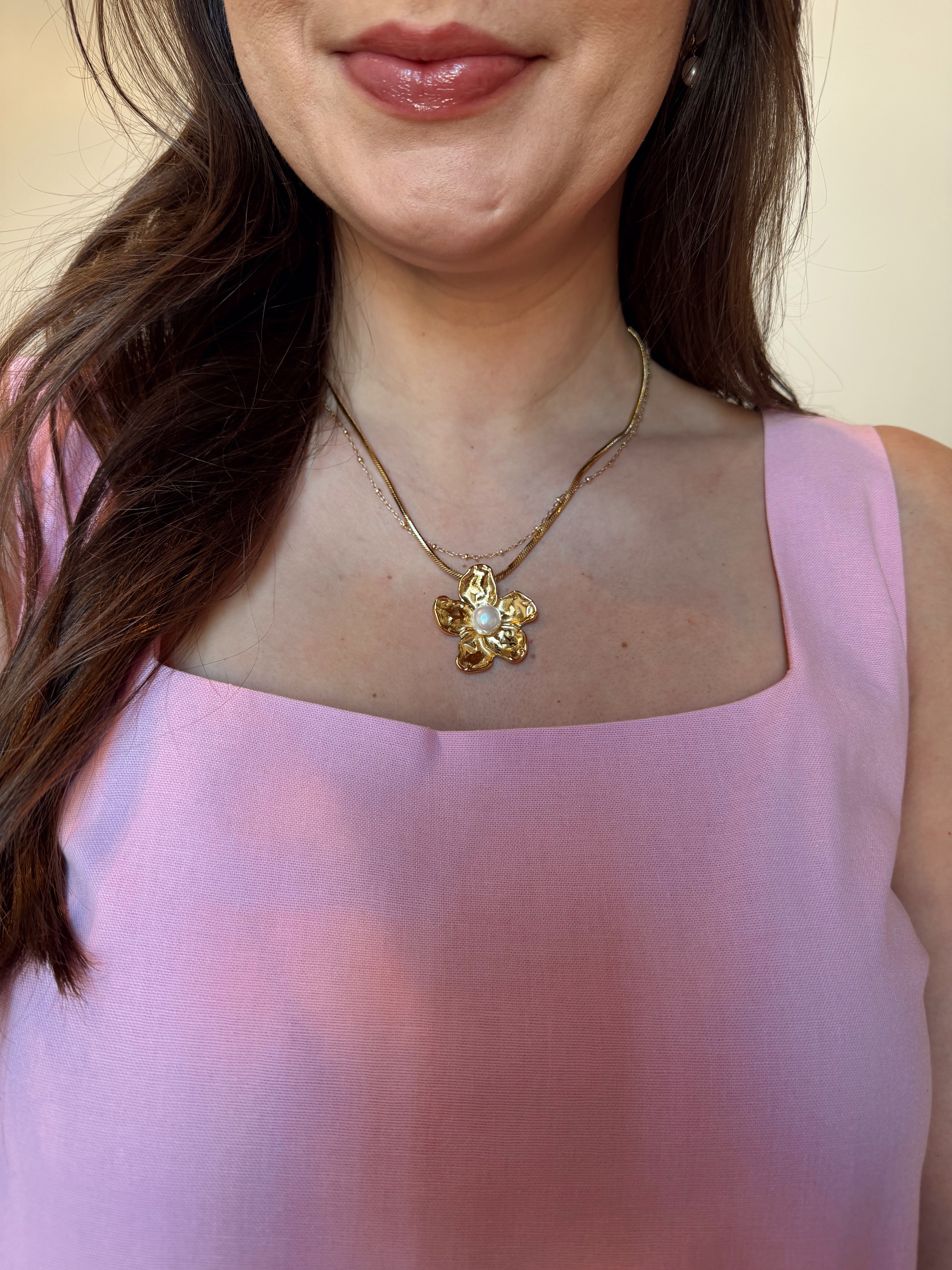 Pearl Gold Flower Necklace