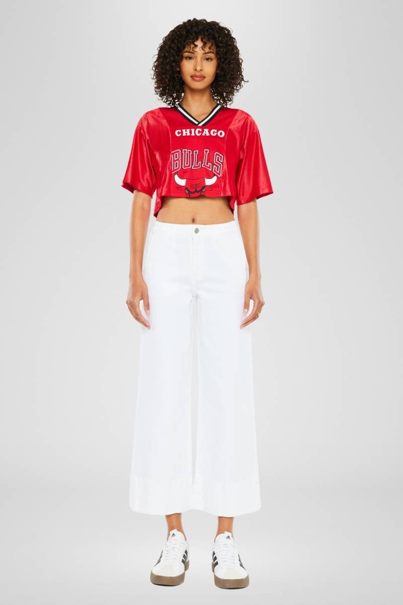 Holly High Rise Cropped Wide Leg White Jeans- Kancan