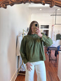 Anniston Embroidered Olive Puff Sleeve Blouse