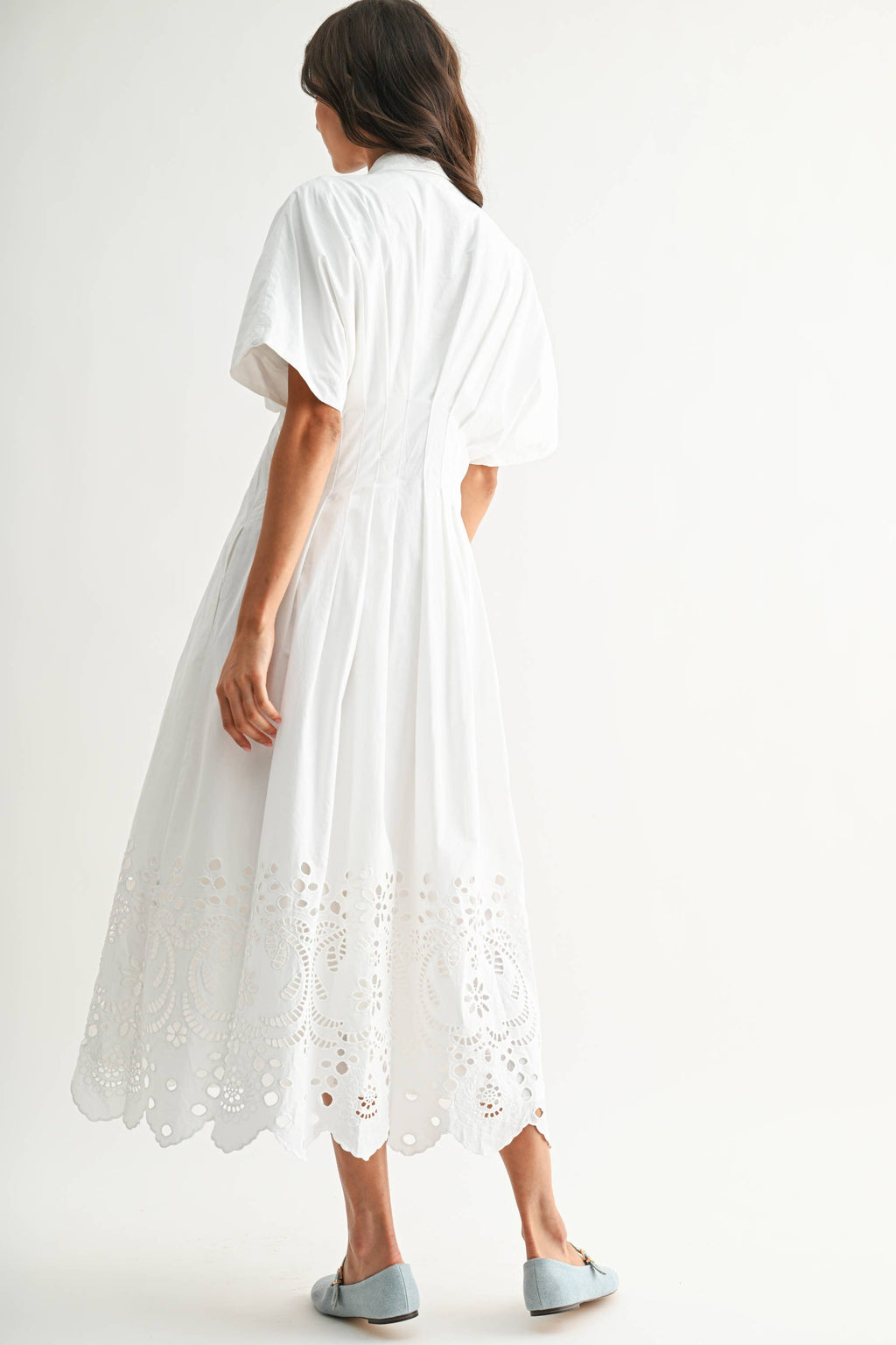 Laura Embroidered Cotton Midi Dress with Eyelet