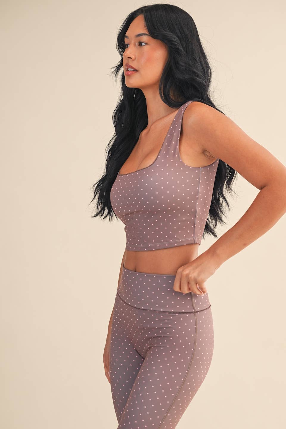 Polka Dot Print Crop Tank with Lace Trim