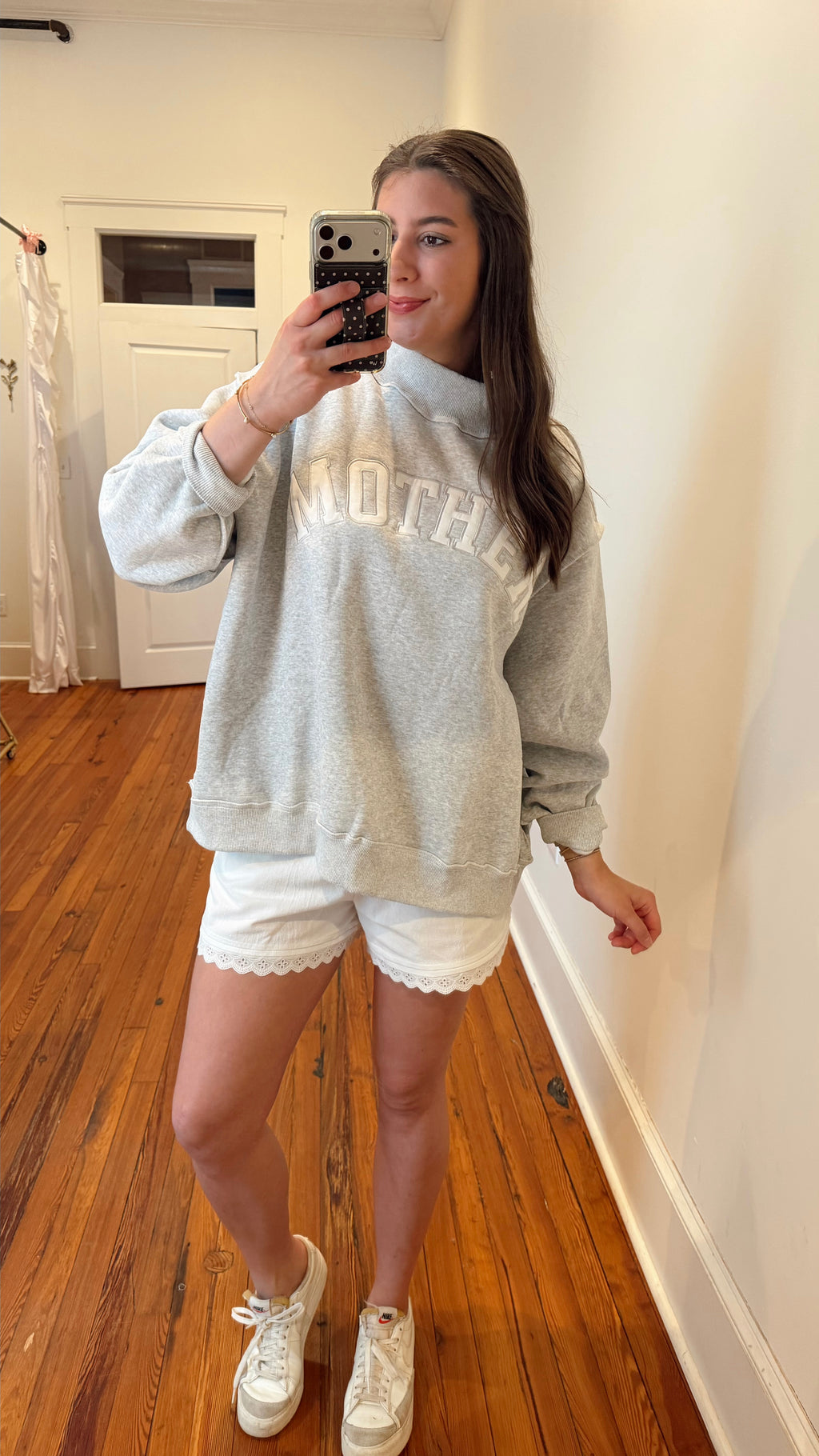 Mother Embroidered Mock Neck Sweatshirt