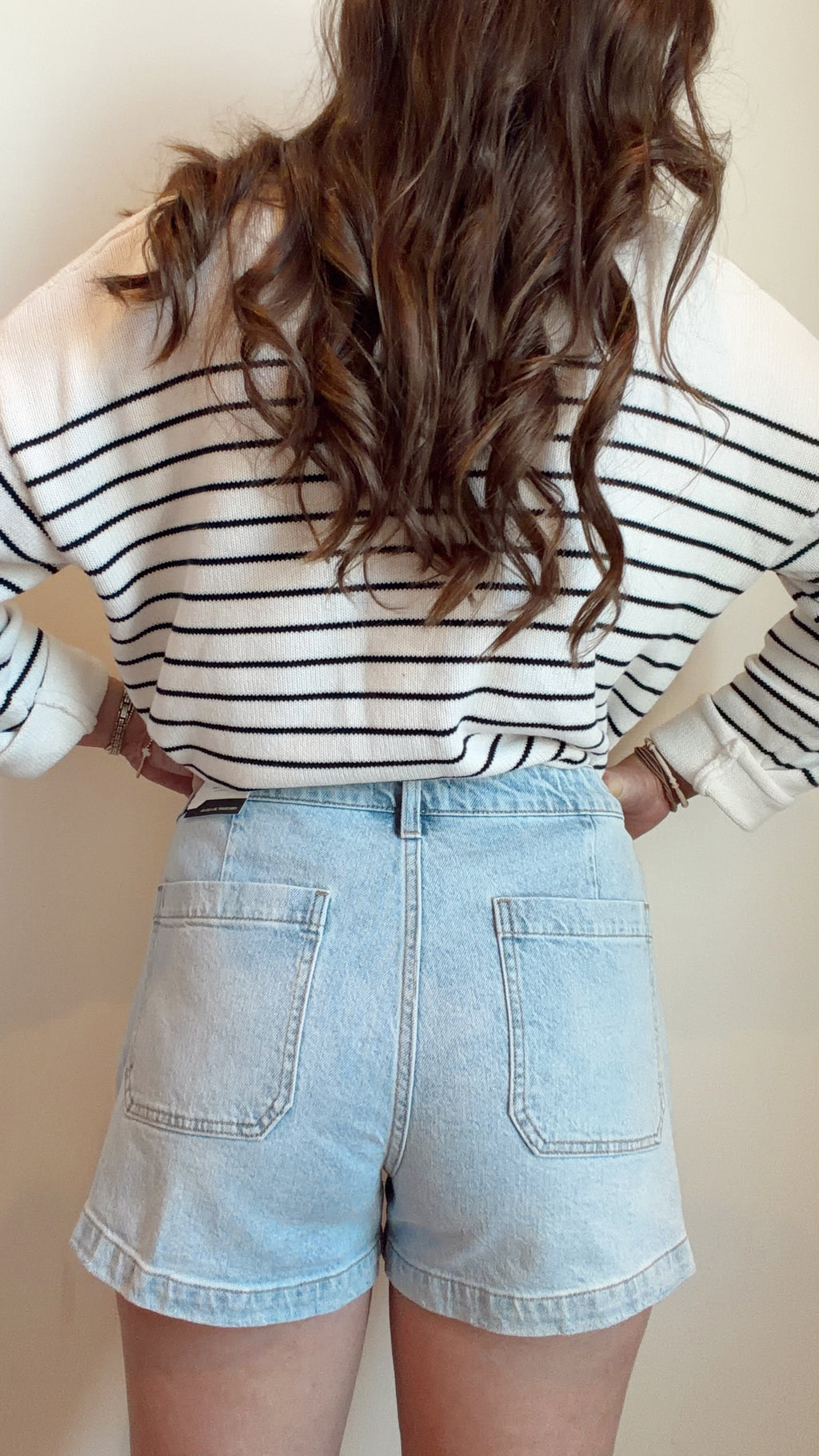 Krista Shorts- KanCanHigh Rise Front Pocket Trouser Denim Shorts- Light Wash