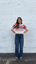 Colorful Striped Chunky Knit Short Sleeve Sweater