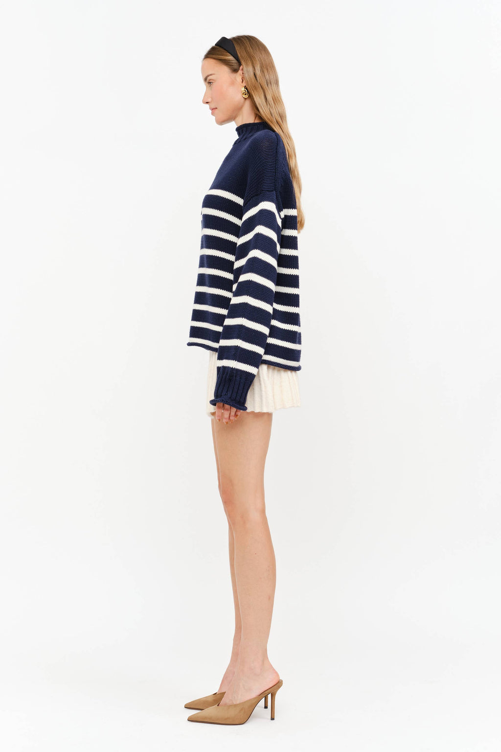Skylar Cotton Rollneck Sweater- Navy