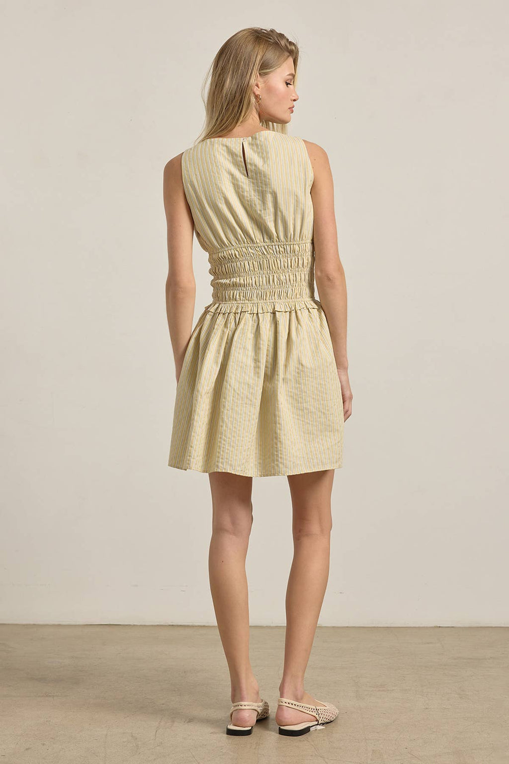 Cline Classic Pinstripe Yellow Mini Dress