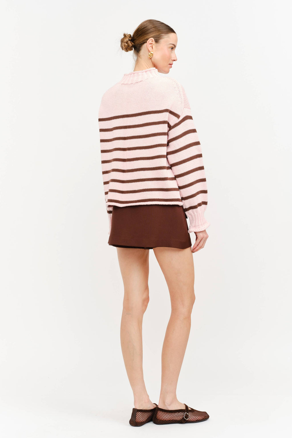 Skylar Cotton Striped Rollneck Sweater - Pink & Brown