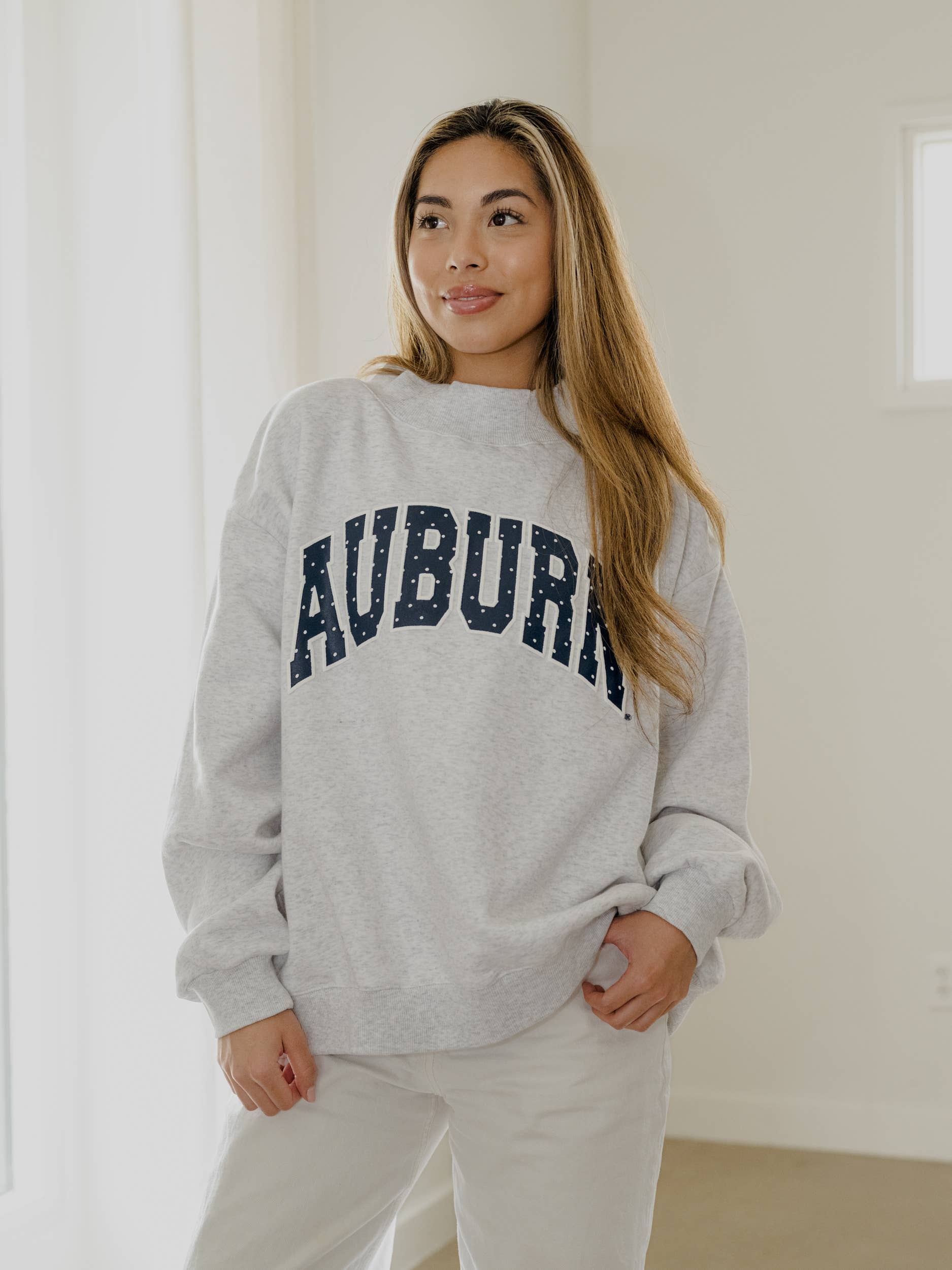 Auburn Tigers Polka Dot Puff Gray Wknd Mock Neck Sweatshirt