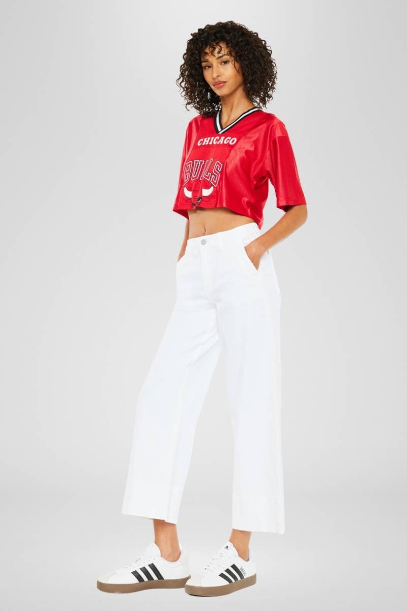 Holly High Rise Cropped Wide Leg White Jeans- Kancan