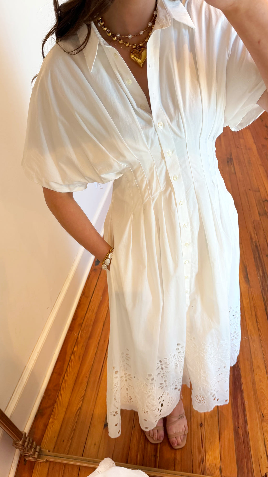Laura Embroidered Cotton Midi Dress with Eyelet