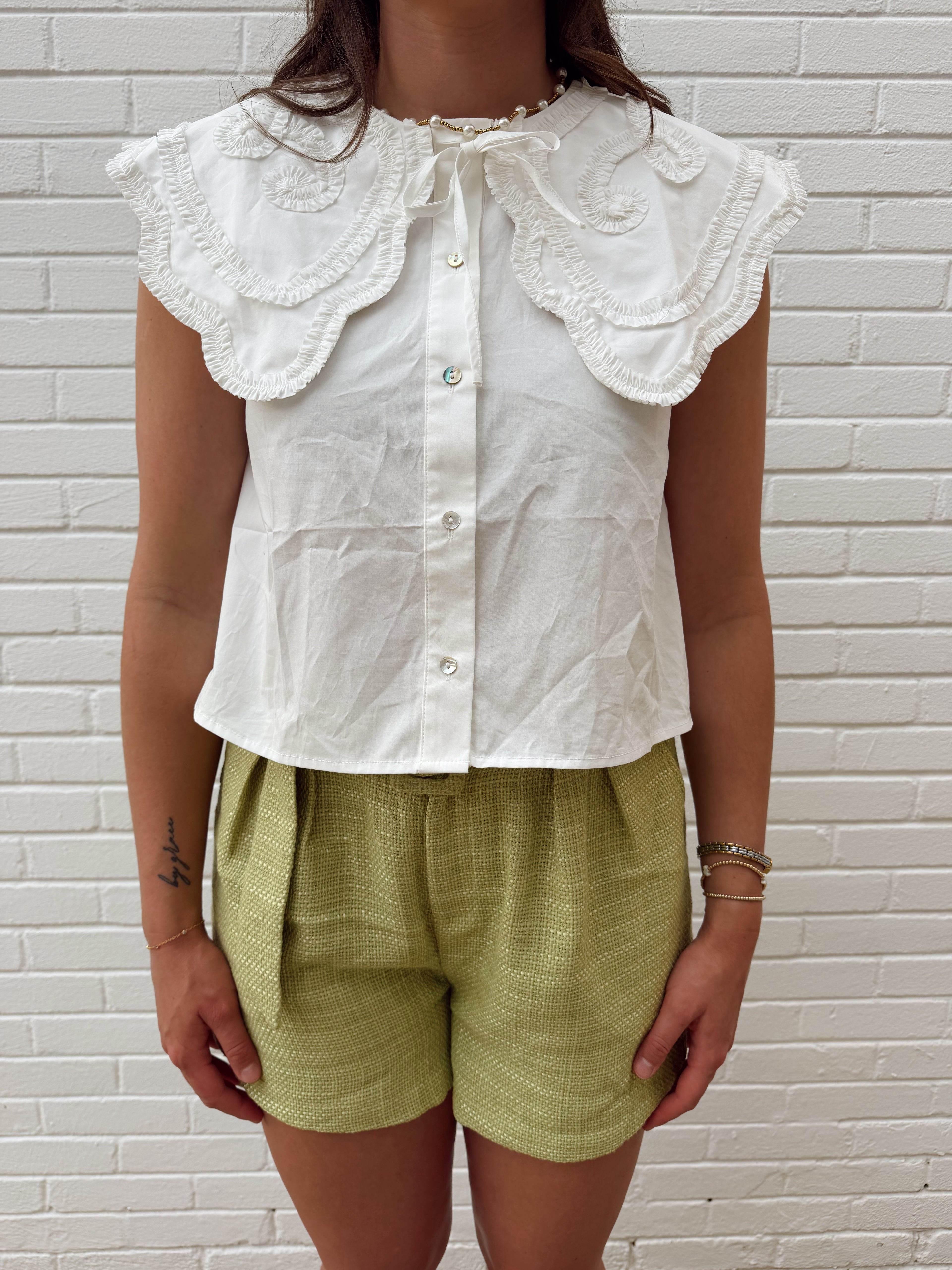 Emmie Embroidered Pilgrim Collar Button Down