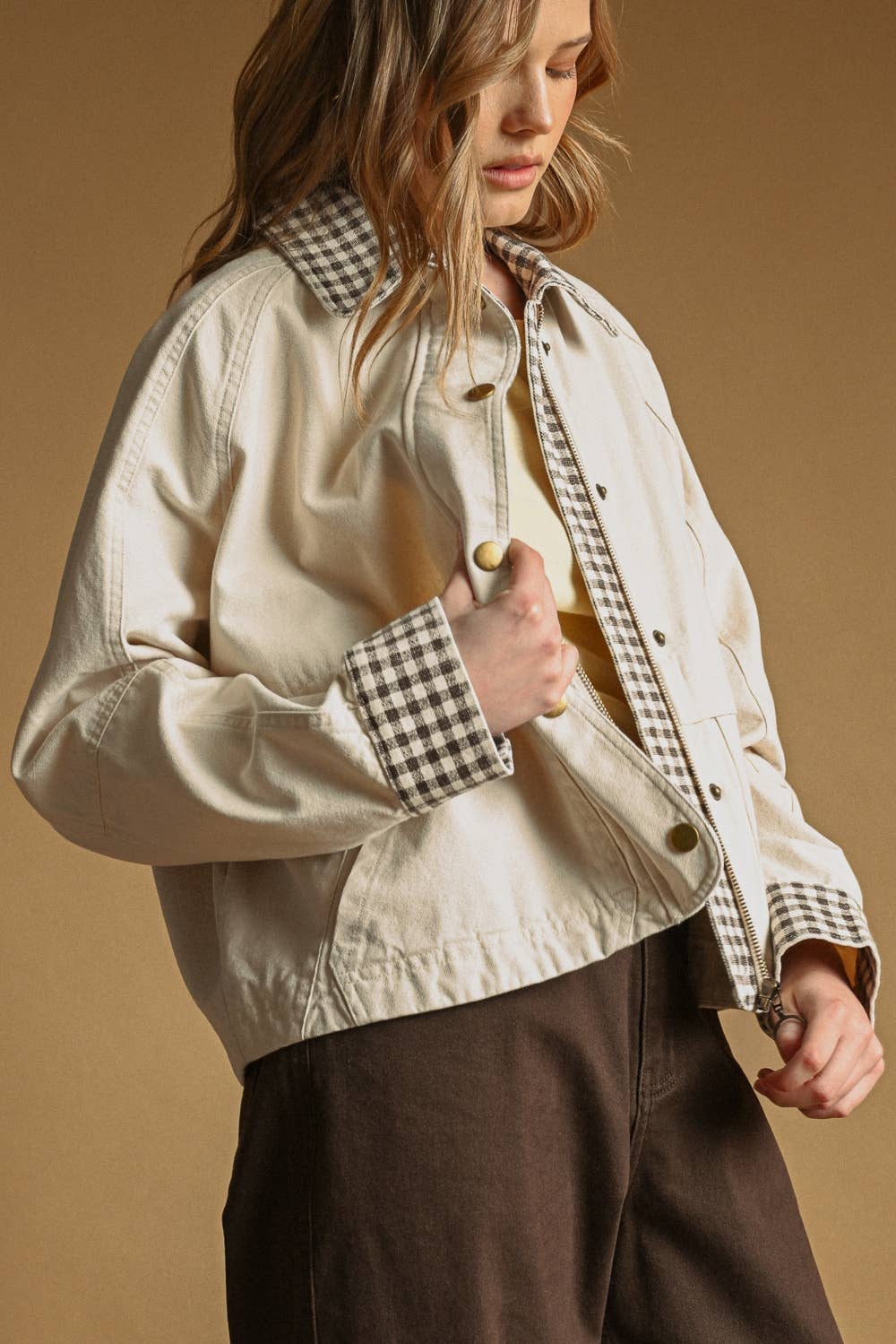 Leighton Gingham Detail Twill Jacket