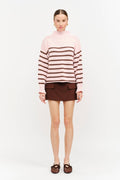 Skylar Cotton Striped Rollneck Sweater - Pink & Brown