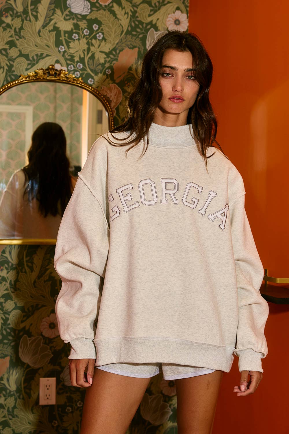 Georgia Embroidered Mock Neck Sweatshirt- preorder
