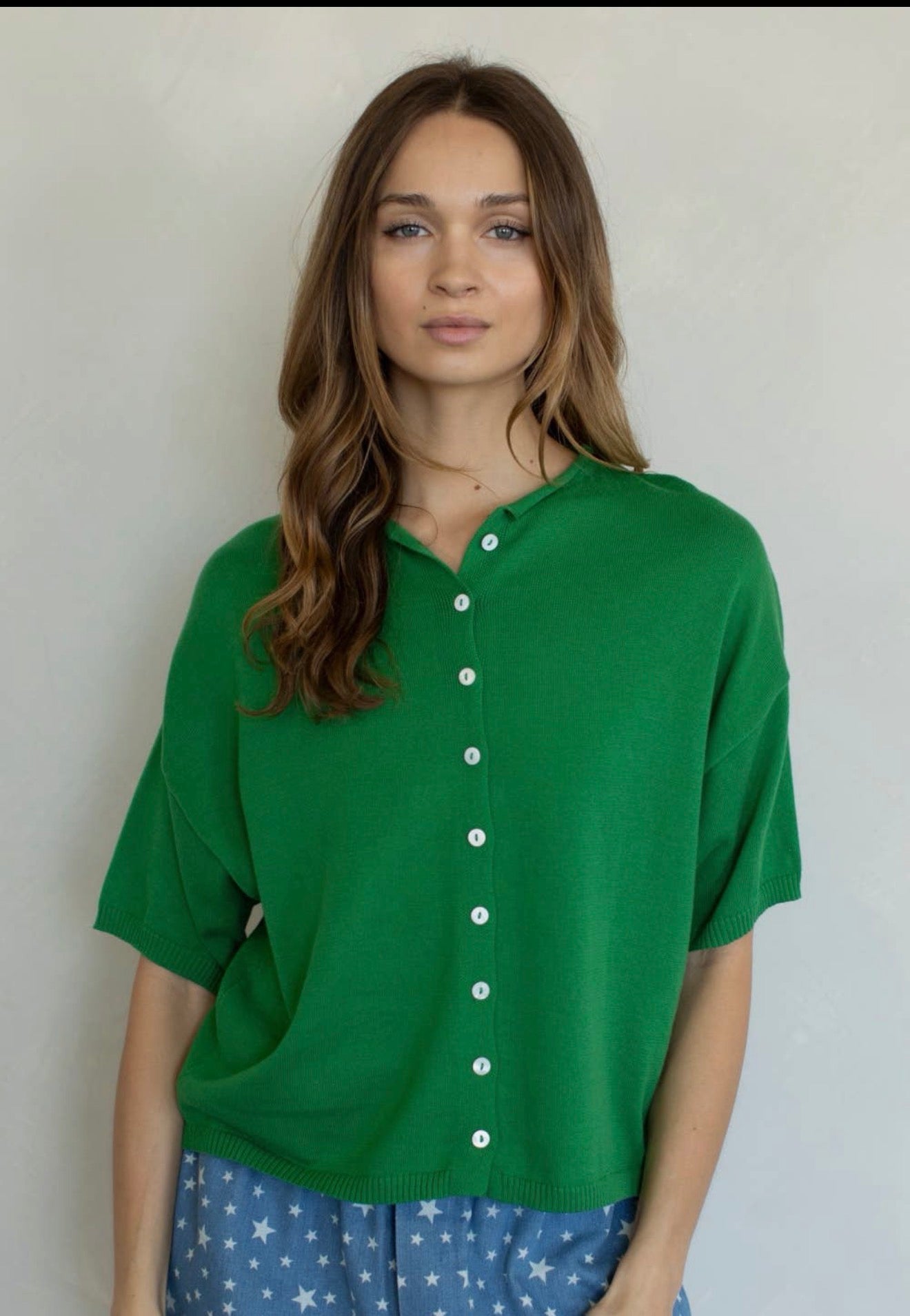 Gracie Green Cotton Button Cardigan
