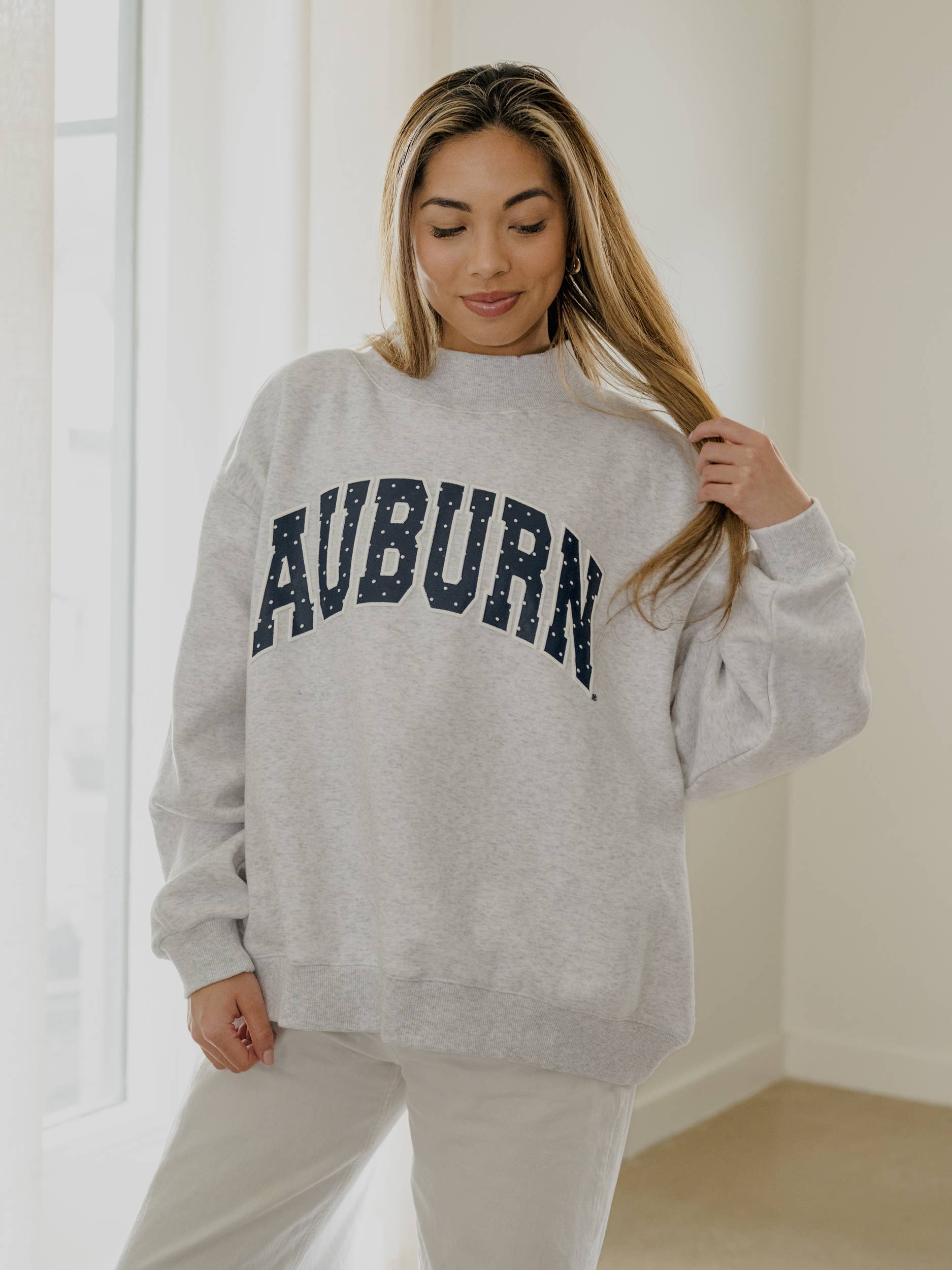 Auburn Tigers Polka Dot Puff Gray Wknd Mock Neck Sweatshirt