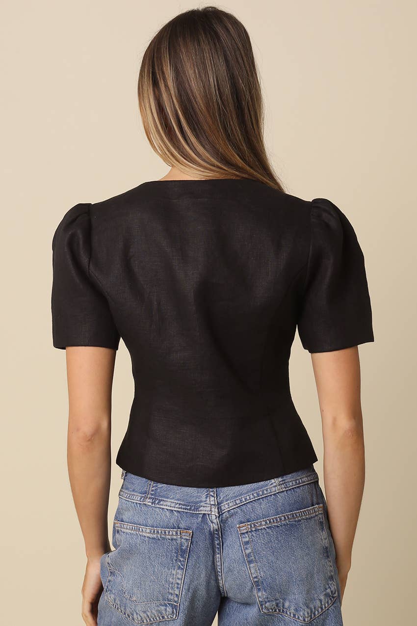 Ada Puff-Sleeve Button-Front Blouse