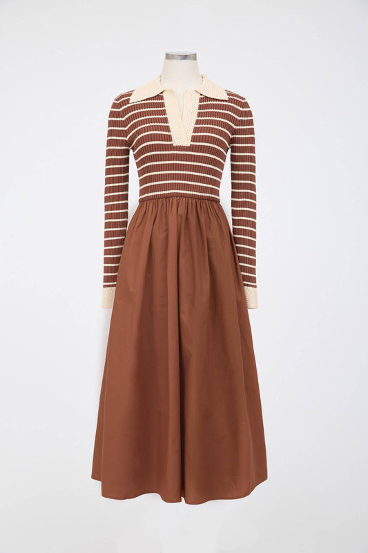 Maddie Striped Long Sleeve Twofer Midi Dress