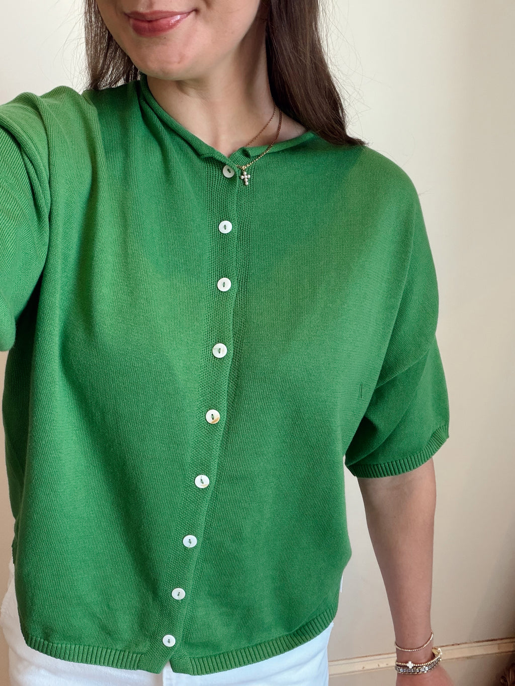 Gracie Green Cotton Button Cardigan