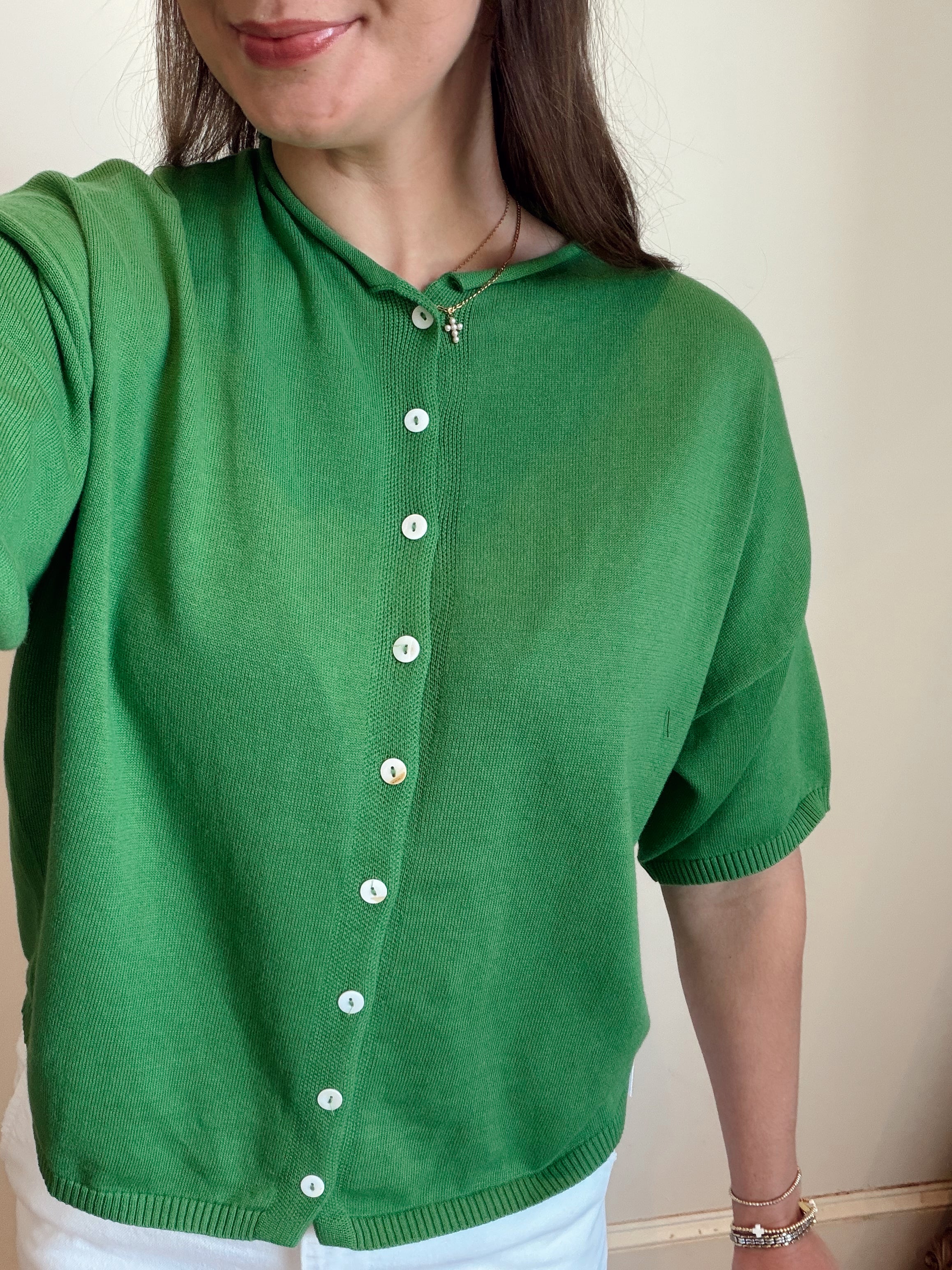Gracie Green Cotton Button Cardigan