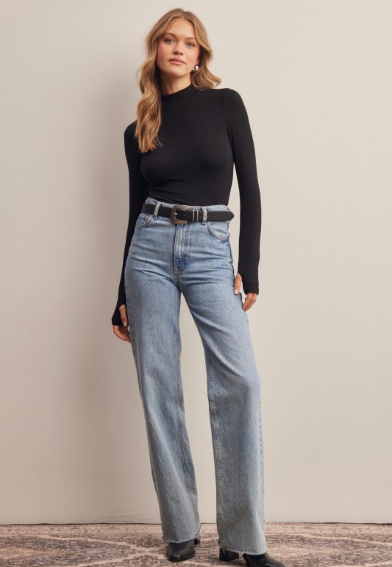 Bea Black Mock Neck Top