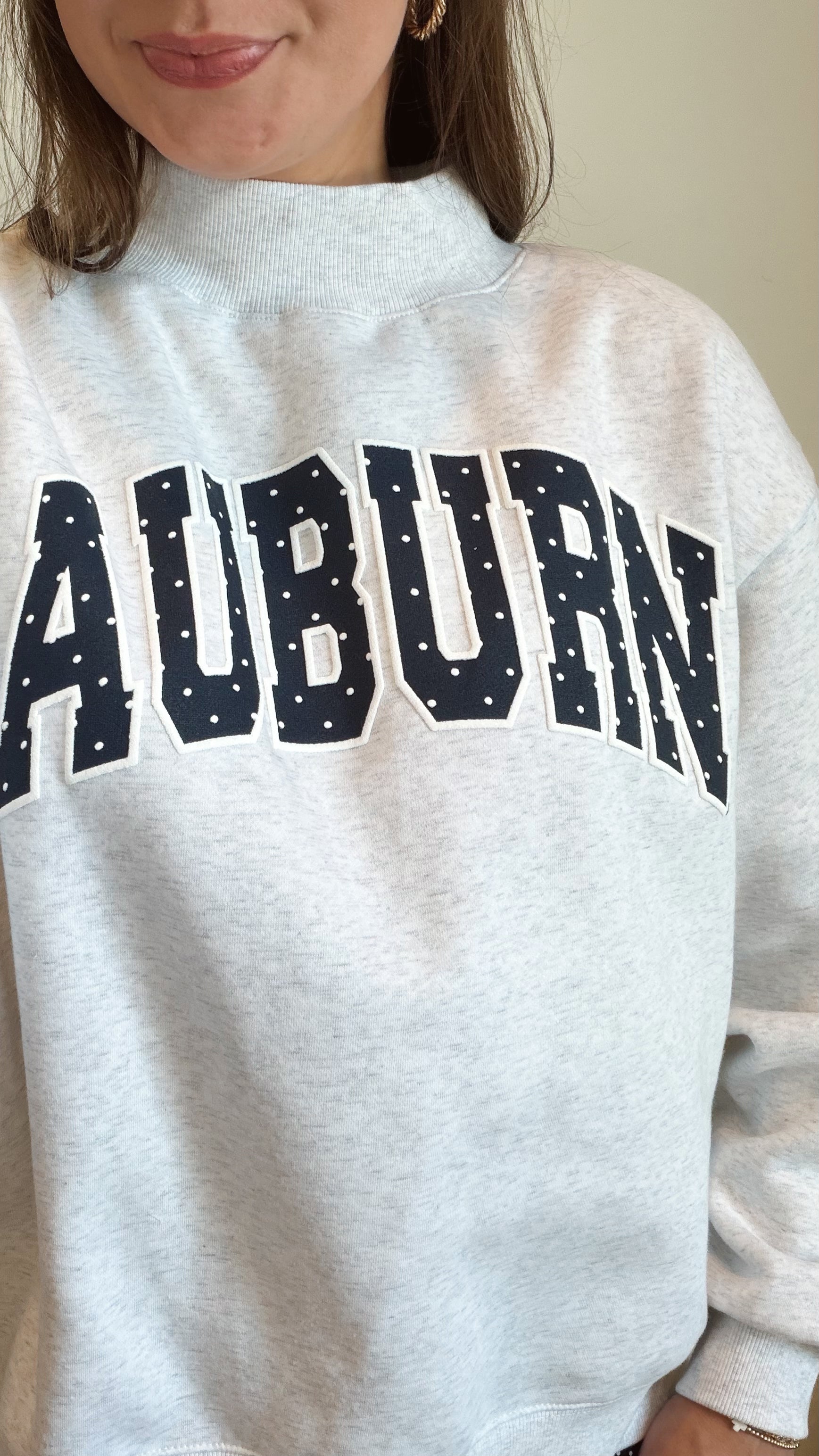 Auburn Tigers Polka Dot Puff Gray Wknd Mock Neck Sweatshirt