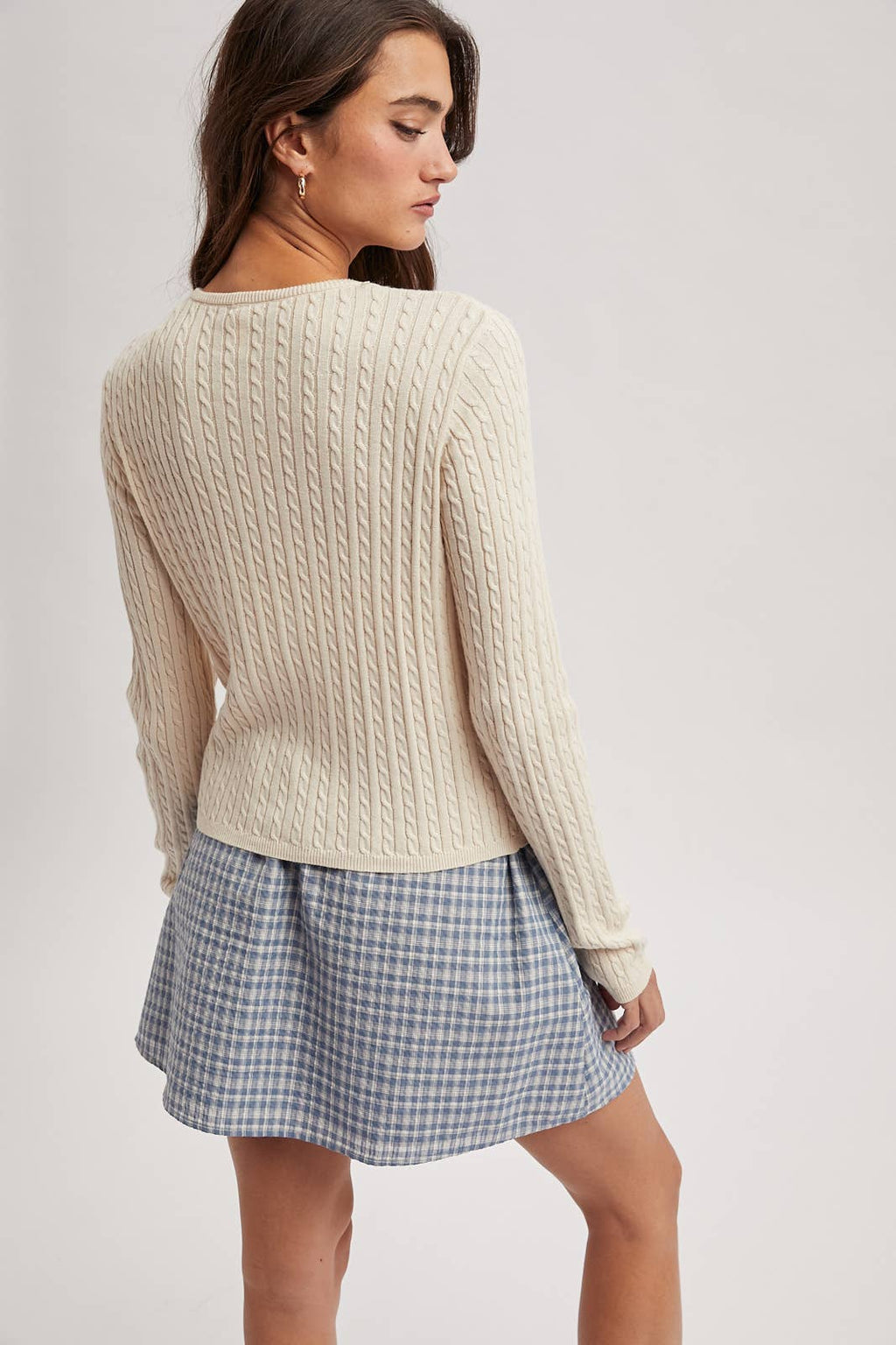 Mary Mini Cable Knit Button Up Cotton Cardigan