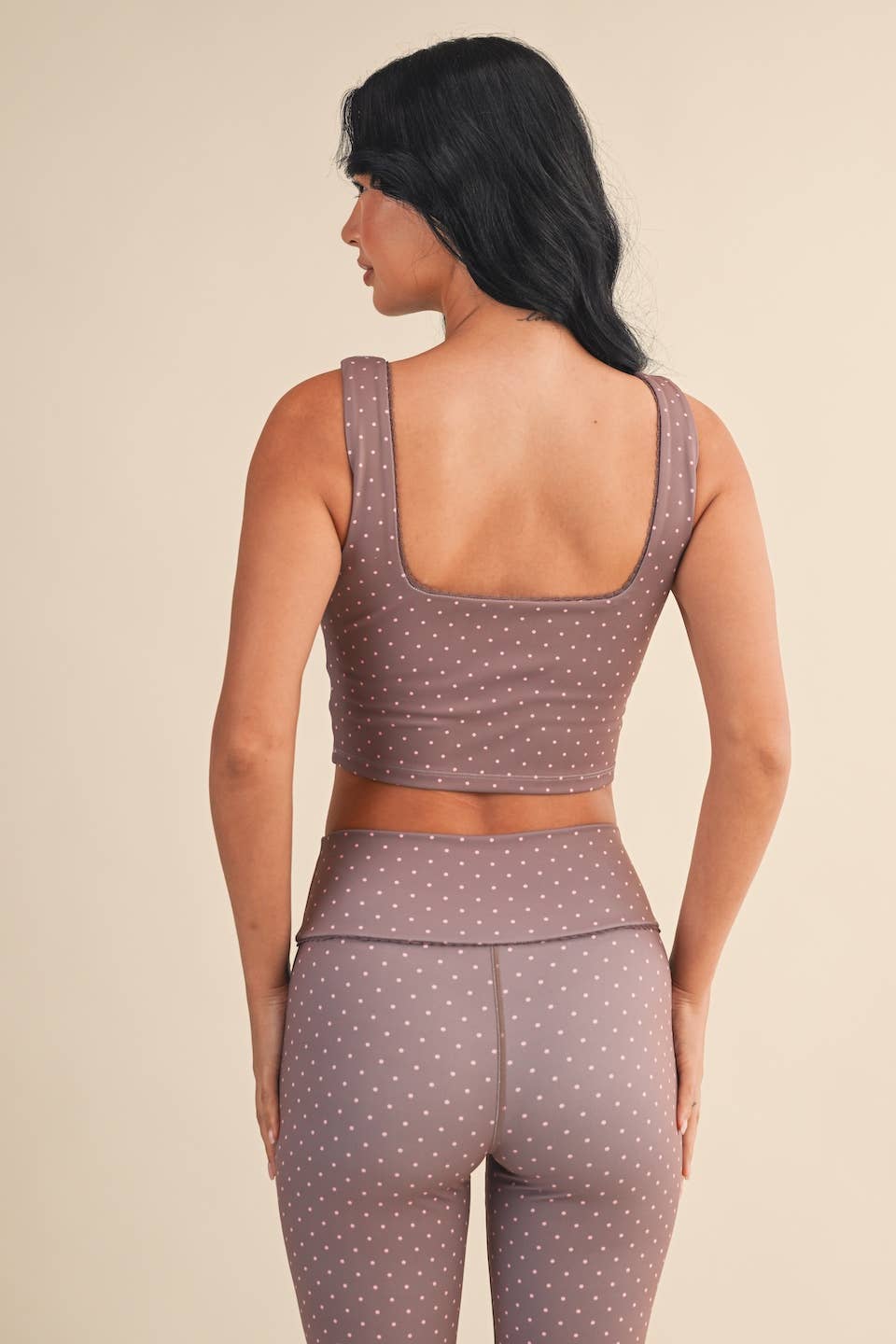 Polka Dot Print Crop Tank with Lace Trim